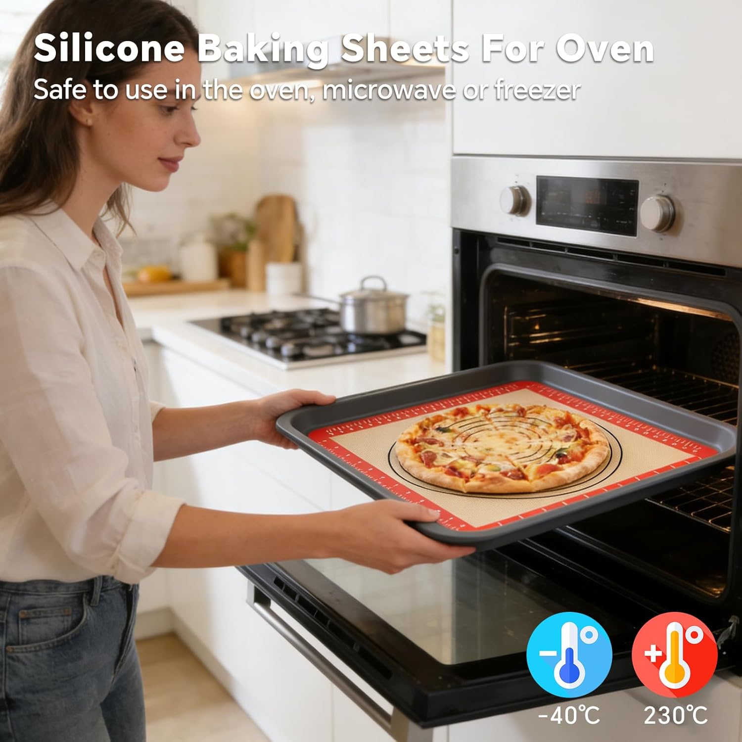 4 Piece Set Silicone NonStick Baking Mats Sheet with Measurement-Resuable Non-Slip Tray Liners, Pastry/Macaron/Cake/Cookie/Bread Making, Fit for Table Mat Counter Mat (Red, Purple, Blue, Grey) - Image 2