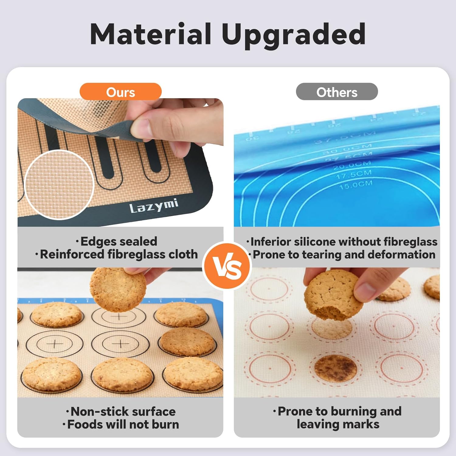 4 Piece Set Silicone NonStick Baking Mats Sheet with Measurement-Resuable Non-Slip Tray Liners, Pastry/Macaron/Cake/Cookie/Bread Making, Fit for Table Mat Counter Mat (Red, Purple, Blue, Grey) - Image 3