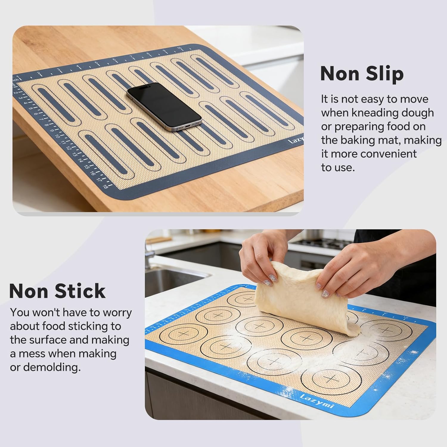 4 Piece Set Silicone NonStick Baking Mats Sheet with Measurement-Resuable Non-Slip Tray Liners, Pastry/Macaron/Cake/Cookie/Bread Making, Fit for Table Mat Counter Mat (Red, Purple, Blue, Grey) - Image 5