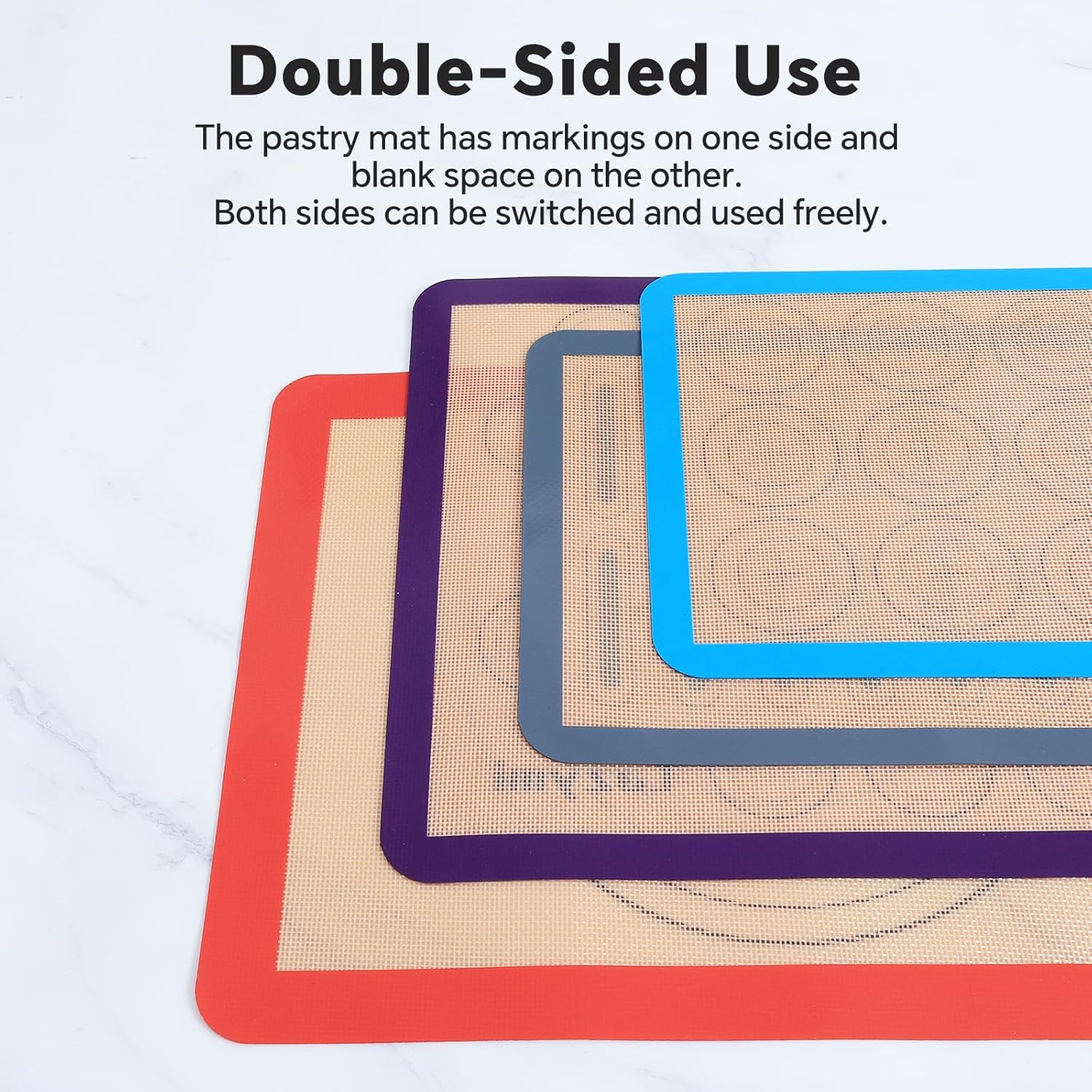 4 Piece Set Silicone NonStick Baking Mats Sheet with Measurement-Resuable Non-Slip Tray Liners, Pastry/Macaron/Cake/Cookie/Bread Making, Fit for Table Mat Counter Mat (Red, Purple, Blue, Grey) - Image 7